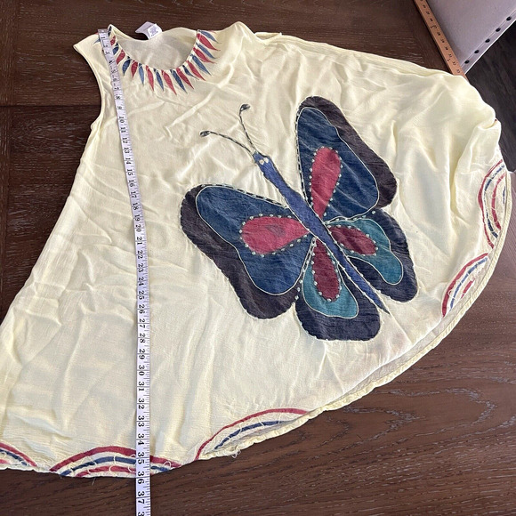 Fairy Butterfly Dress Free Size Yellow Rayon Boho A-line Flowy Festival Beaded - Picture 8 of 11